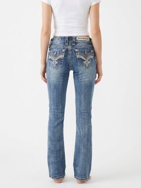 ROCK REVIVAL • Donna Bootcut Jeans Size 25 Rhinestone Fleur De Lis Y2K